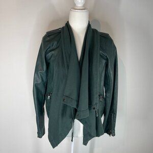Jolt Green Faux Leather Jacket with Knit Accents size Small
